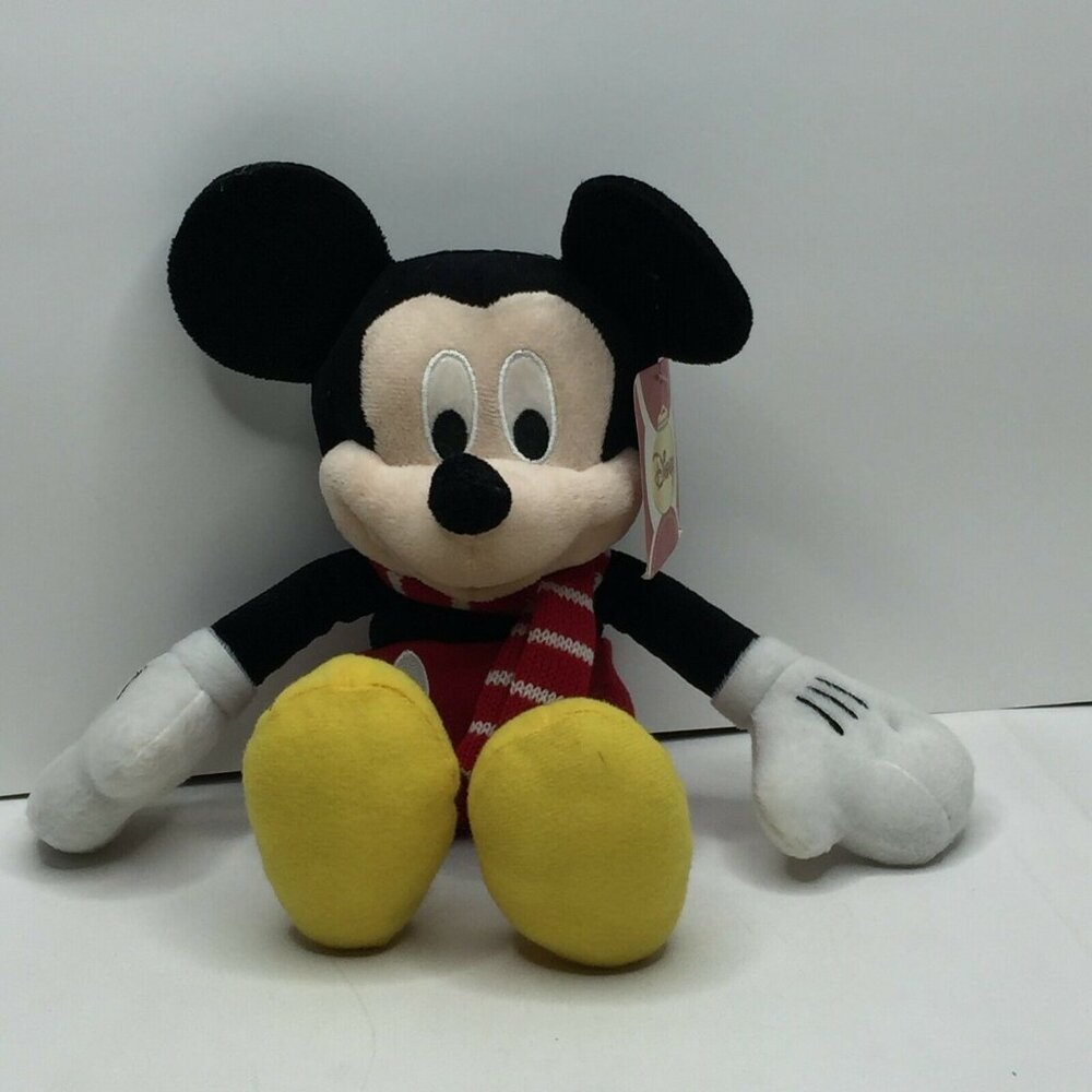 Disney Mickey Mouse 12" Plush Toy Red Scarf Stuffed Animal Stuffie